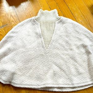 Anthropologie Cape Sweater Jacket Coat Wool Woven Knit Pullover Cream One Size